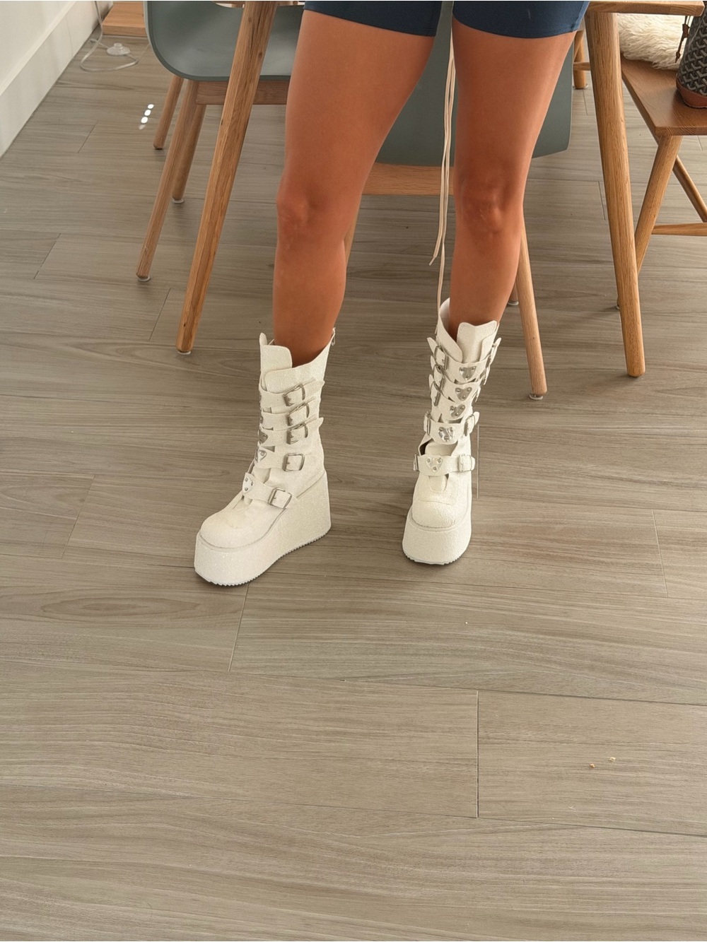 White Platform Buckle Combat Boots - Women's